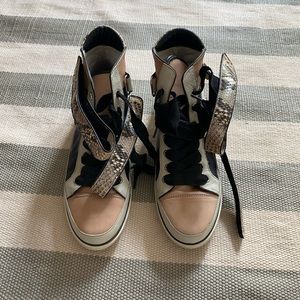 Maje Leather Sneakers with snake print, size 40